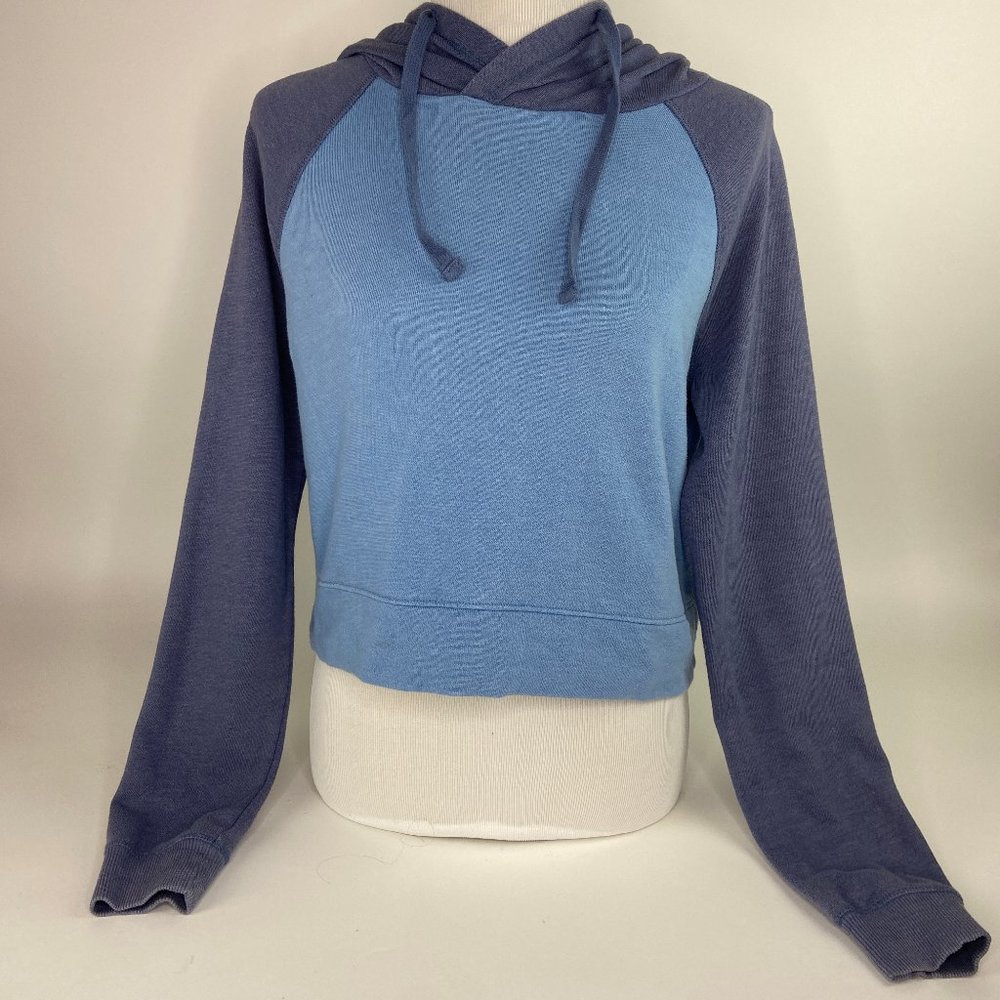 Blue Cropped Hoodie With Dark Blue Sleeves